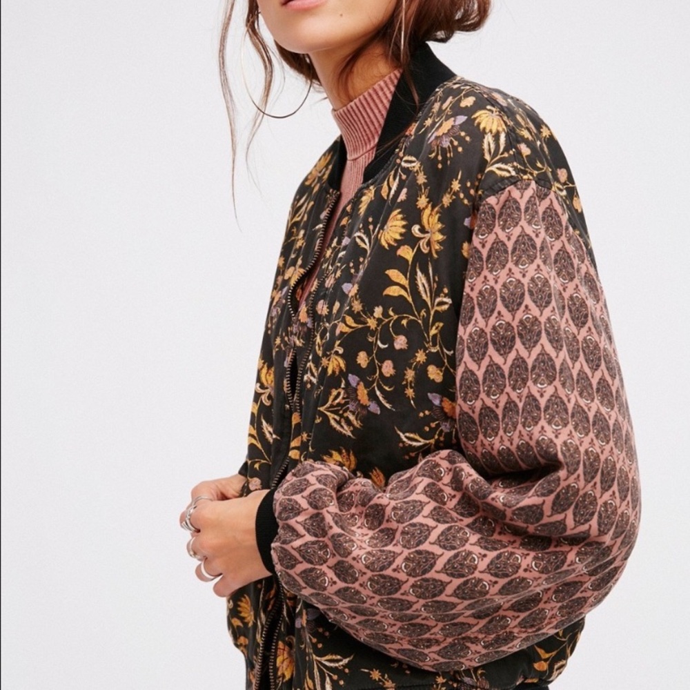 Free People Floral Bomber Jacket
